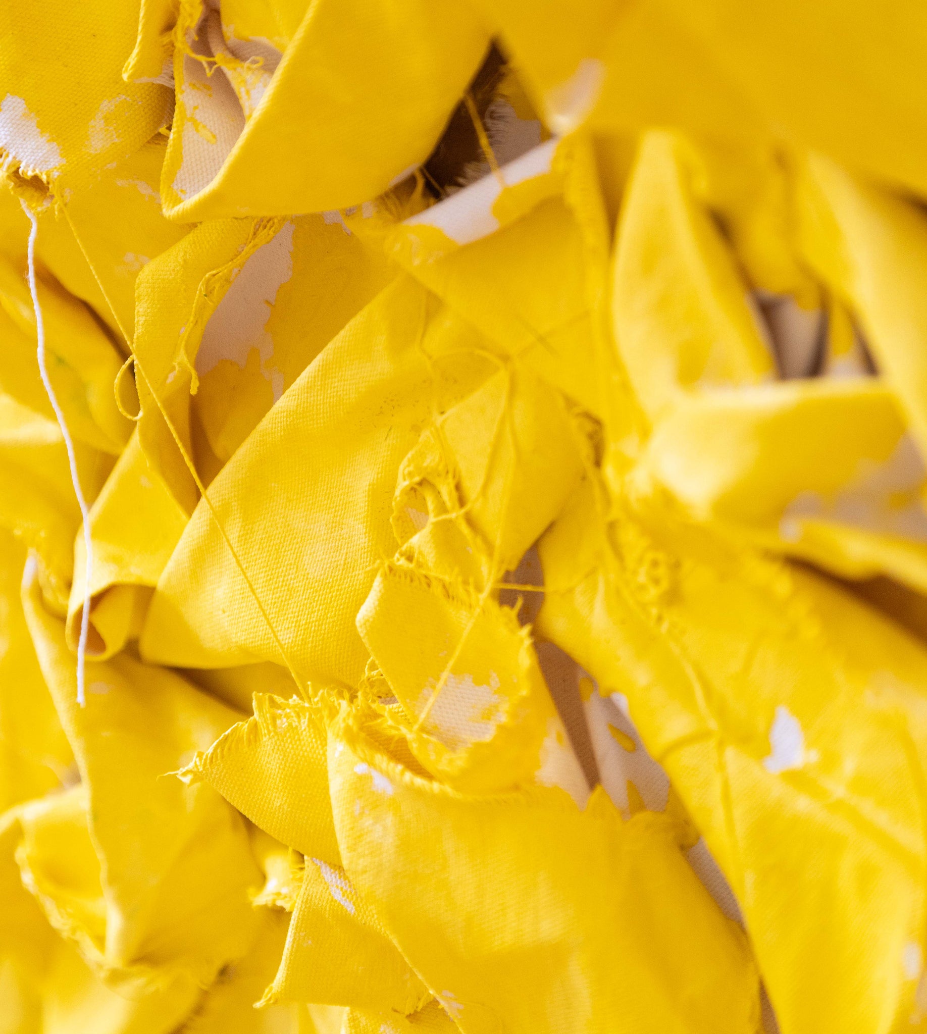 Minimalist abstract painting with organic yellow forms – YELLOW I by Marcela Cadena
