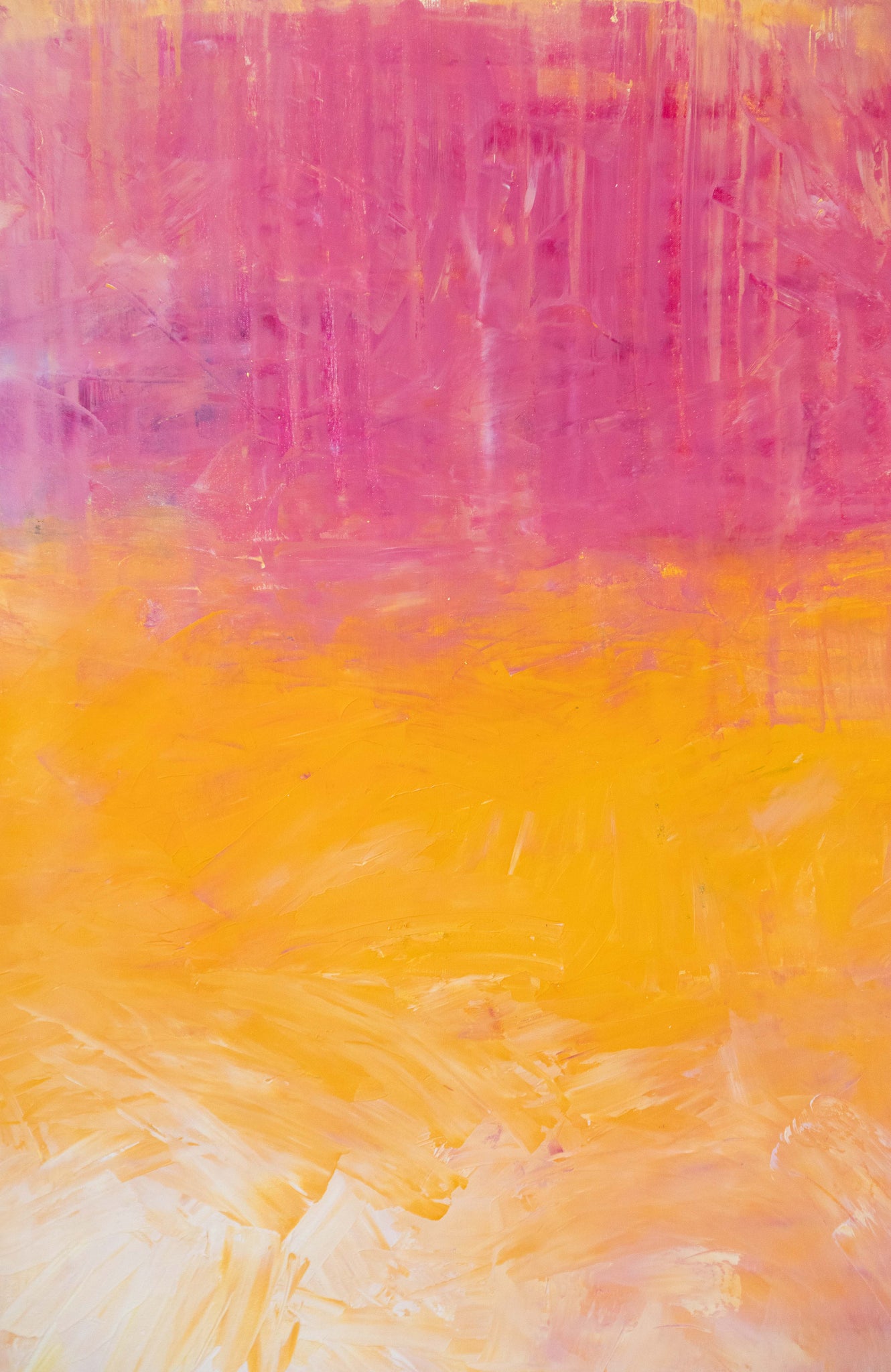 Close-up of MAGIC SUNSET showing textured brushwork in vibrant sunset palette